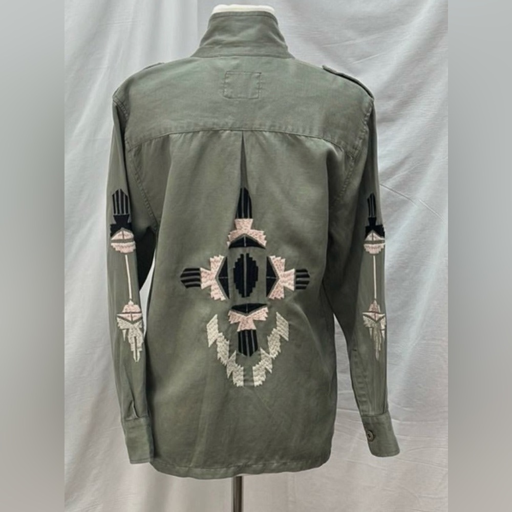 Rails Tencel Linen Blend Aztec Embroidered Military Button Down